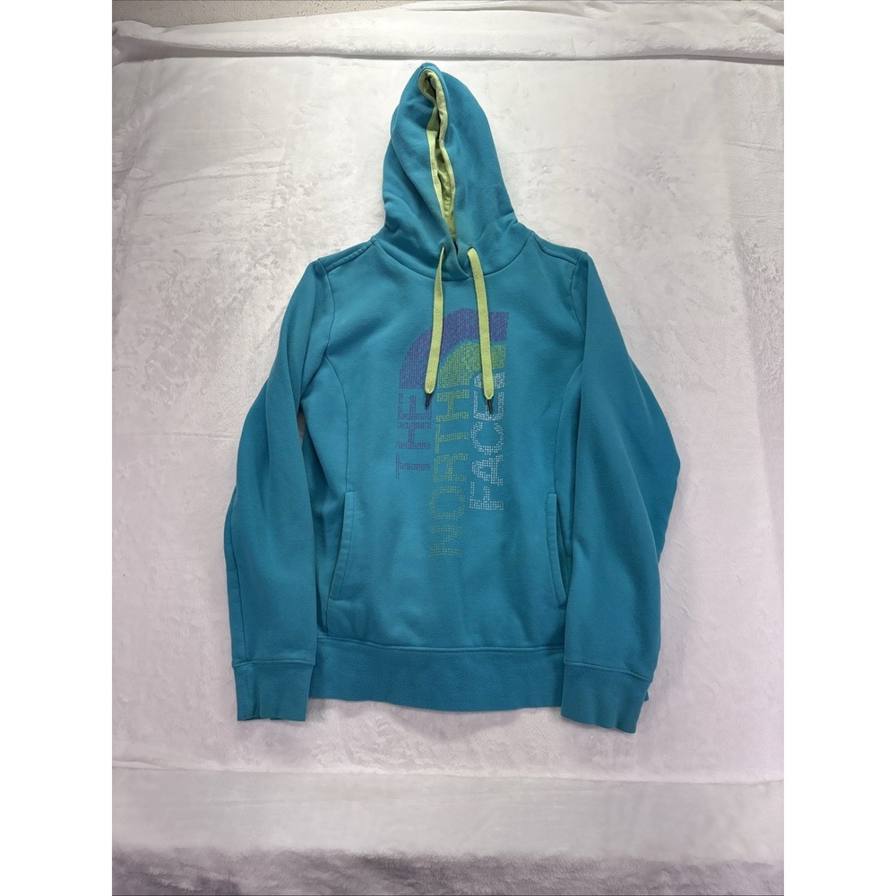 The North Face Hoodie Sweatshirt Turquoise/Lime "Never Stop Exploring" Logo Sz M